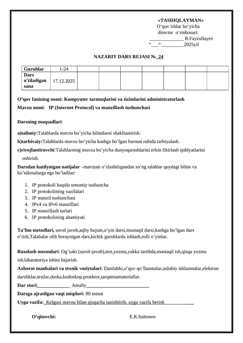 kampyuter tarmoqlarini va tizimlarini administratorlash