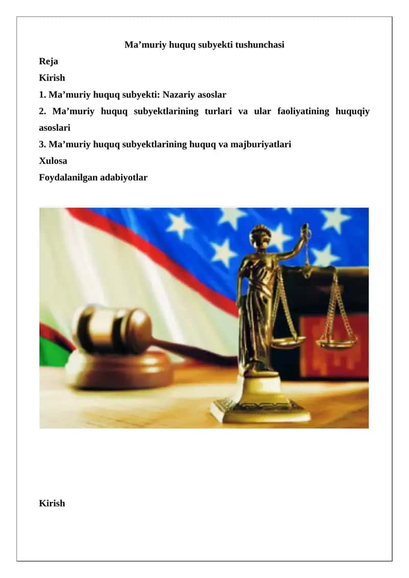 Ma’muriy huquq subyekti tushunchasi