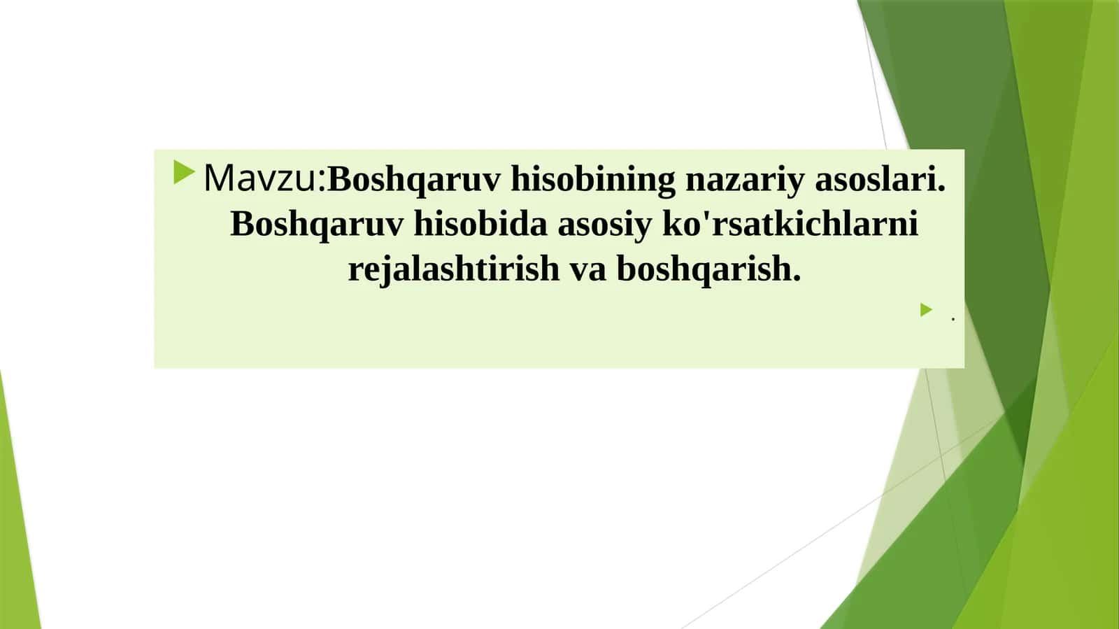 Boshqaruv hisobining nazariy asoslari. Boshqaruv hisobida asosiy ko'rsatkichlarni rejalashtirish va boshqarish