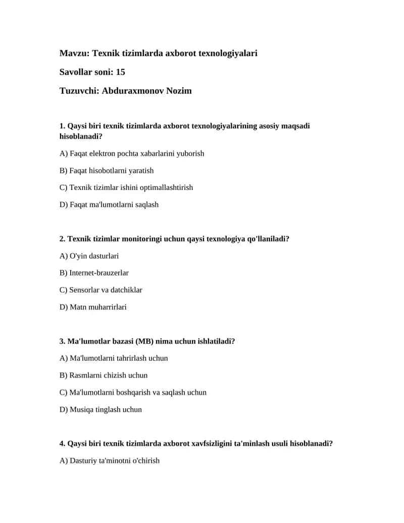 Texnik tizimlarda axborot texnologiyalari