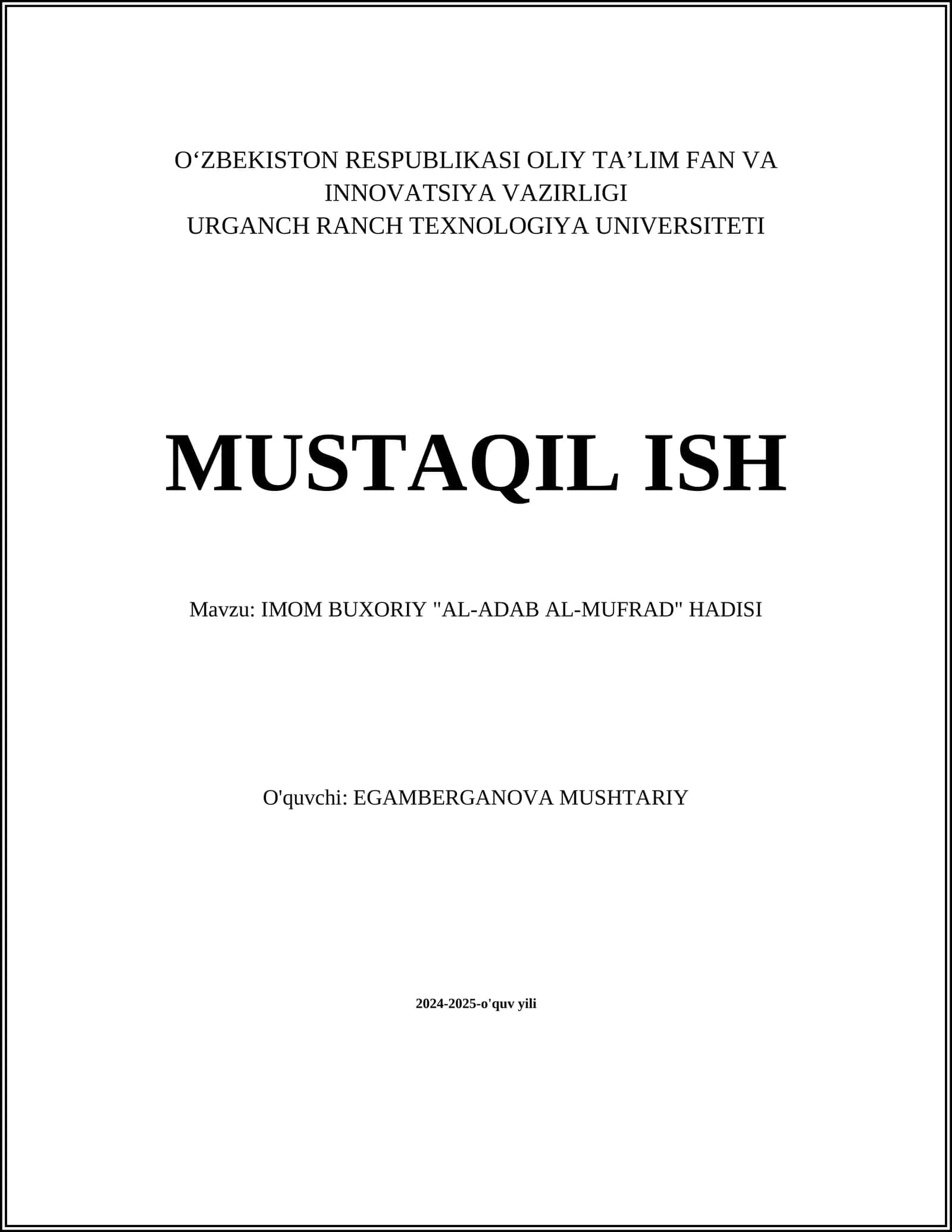 IMOM BUXORIY "AL-ADAB AL-MUFRAD" HADISI