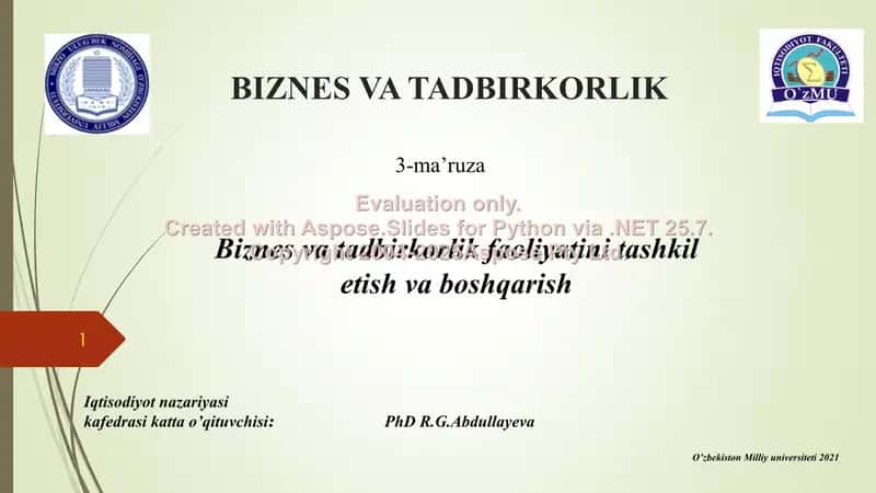 Biznes va tadbirkorlik 3-ma’ruza