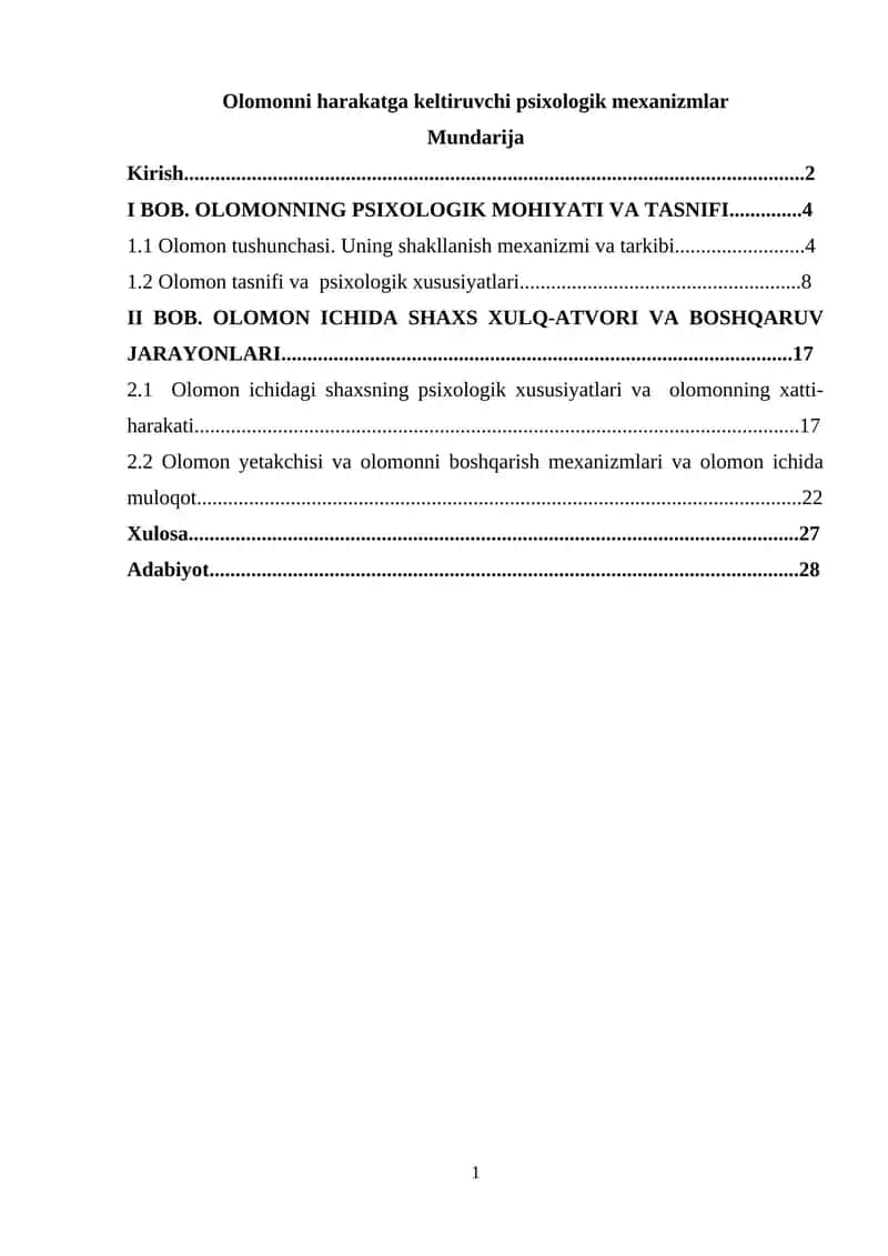 Olomonni harakatga keltiruvchi psixologik mexanizmlar