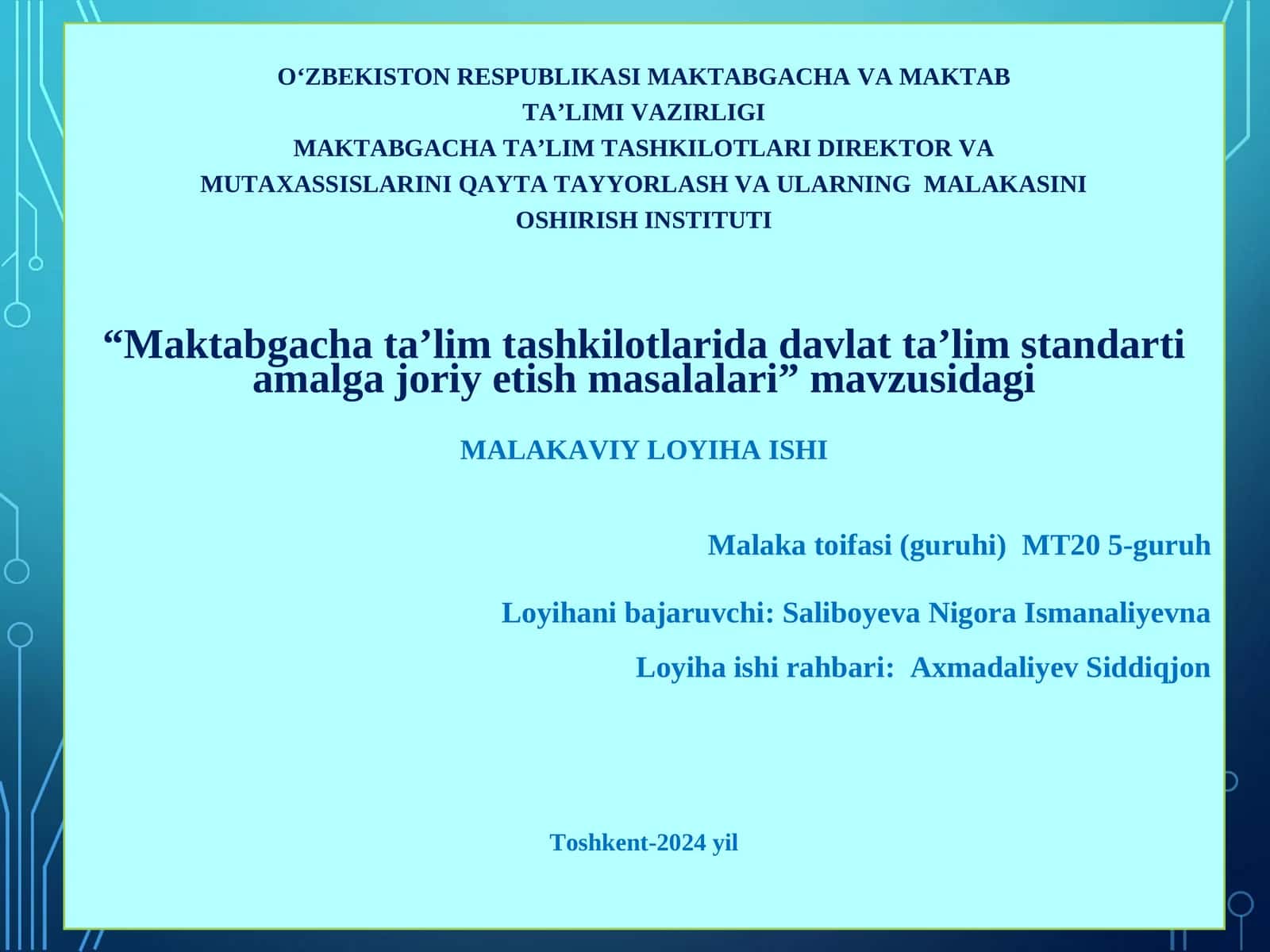 "Maktabgacha ta’lim tashkilotlarida davlat ta’lim standarti amalga joriy etish masalalari"