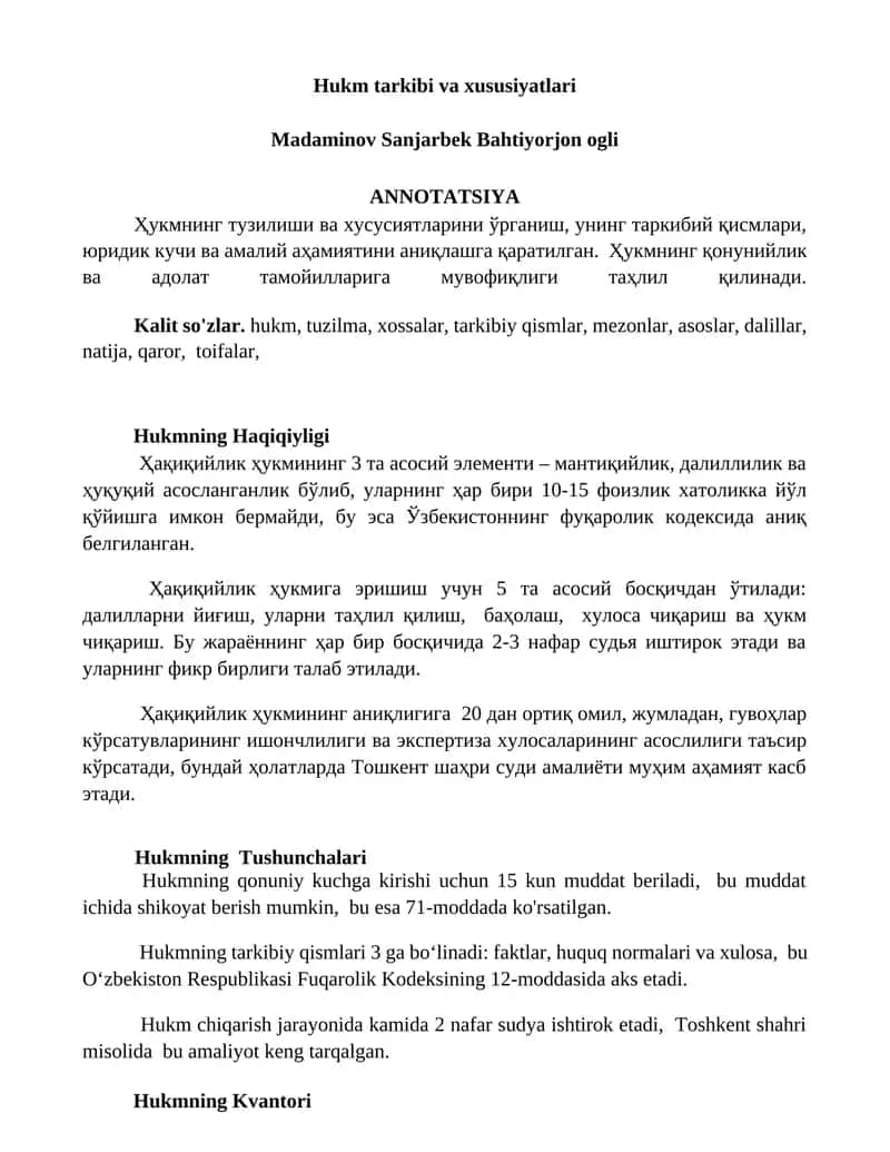 Hukm tarkibi va xususiyatlari