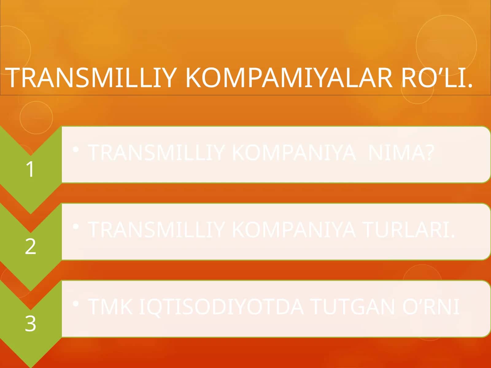 TRANSMILLIY KOMPAMIYALAR RO’LI
