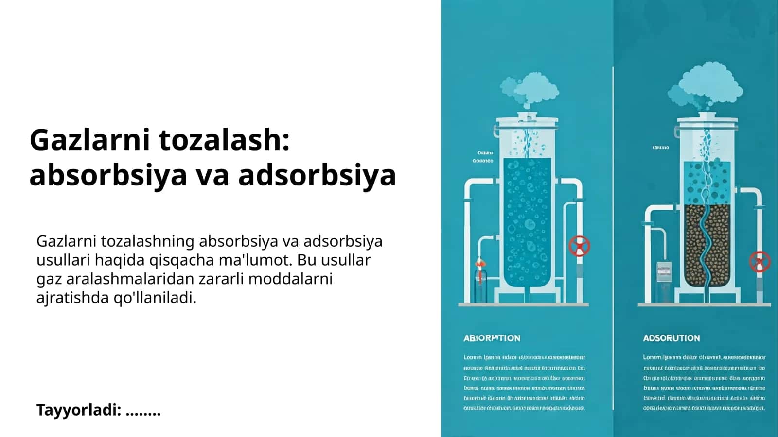 Gazlarni tozalash: absorbsiya va adsorbsiya