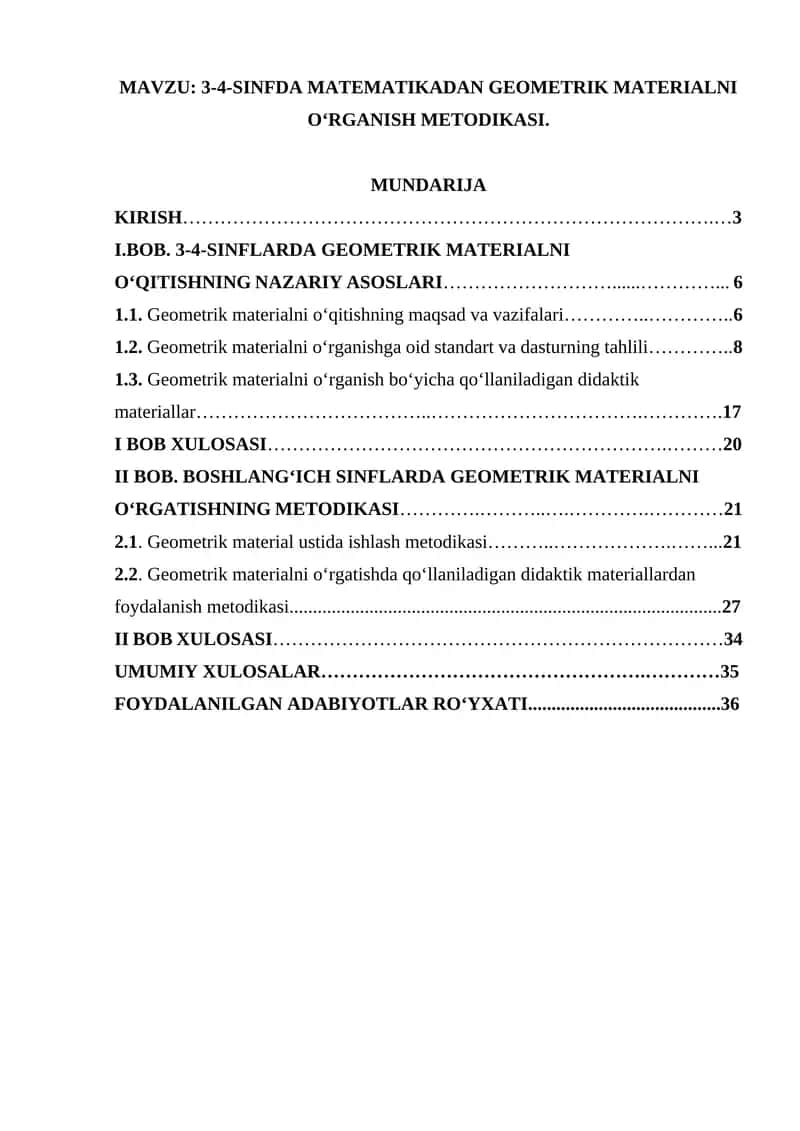 3-4-SINFDA MATEMATIKADAN GEOMETRIK MATERIALNI O‘RGANISH METODIKASI