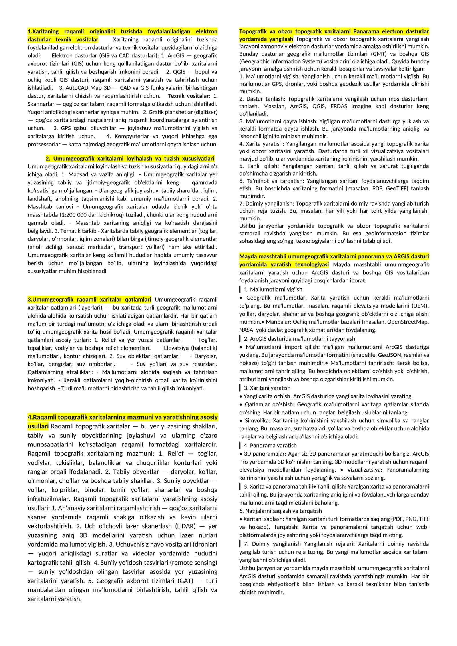 Xaritaning raqamli originalini tuzishda foydalaniladigan elektron dasturlar texnik vositalar