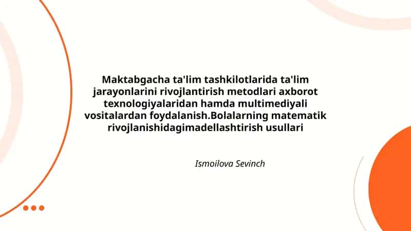 Bolalarning matematik rivojlanishidagi madellashtirish usullari