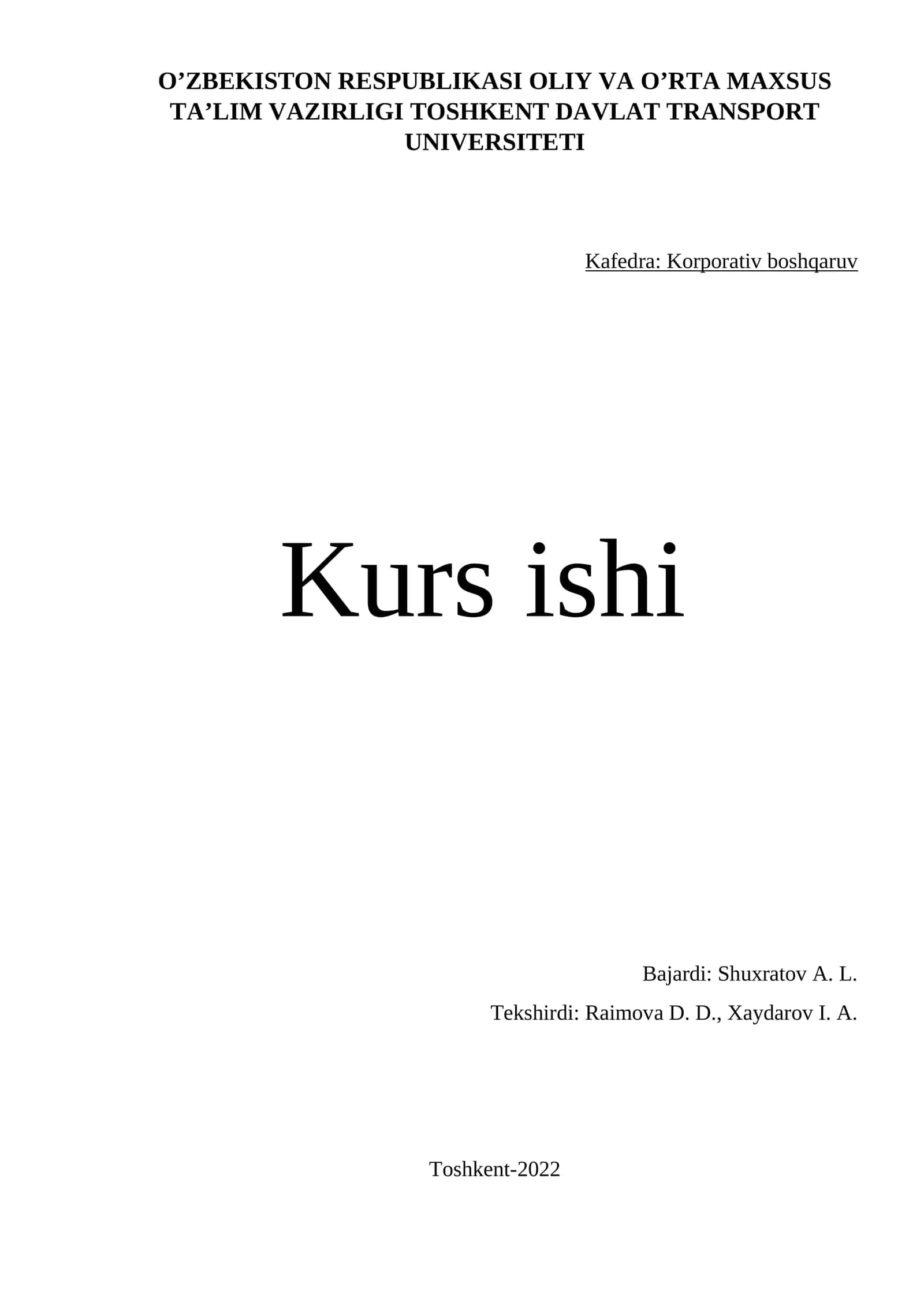 Kursning umumiy nazariy savollari