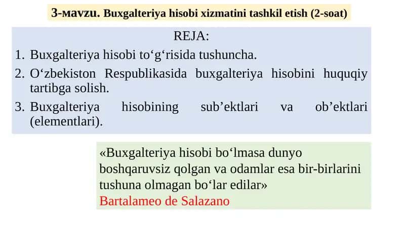Buxgalteriya hisobi xizmatini tashkiletish