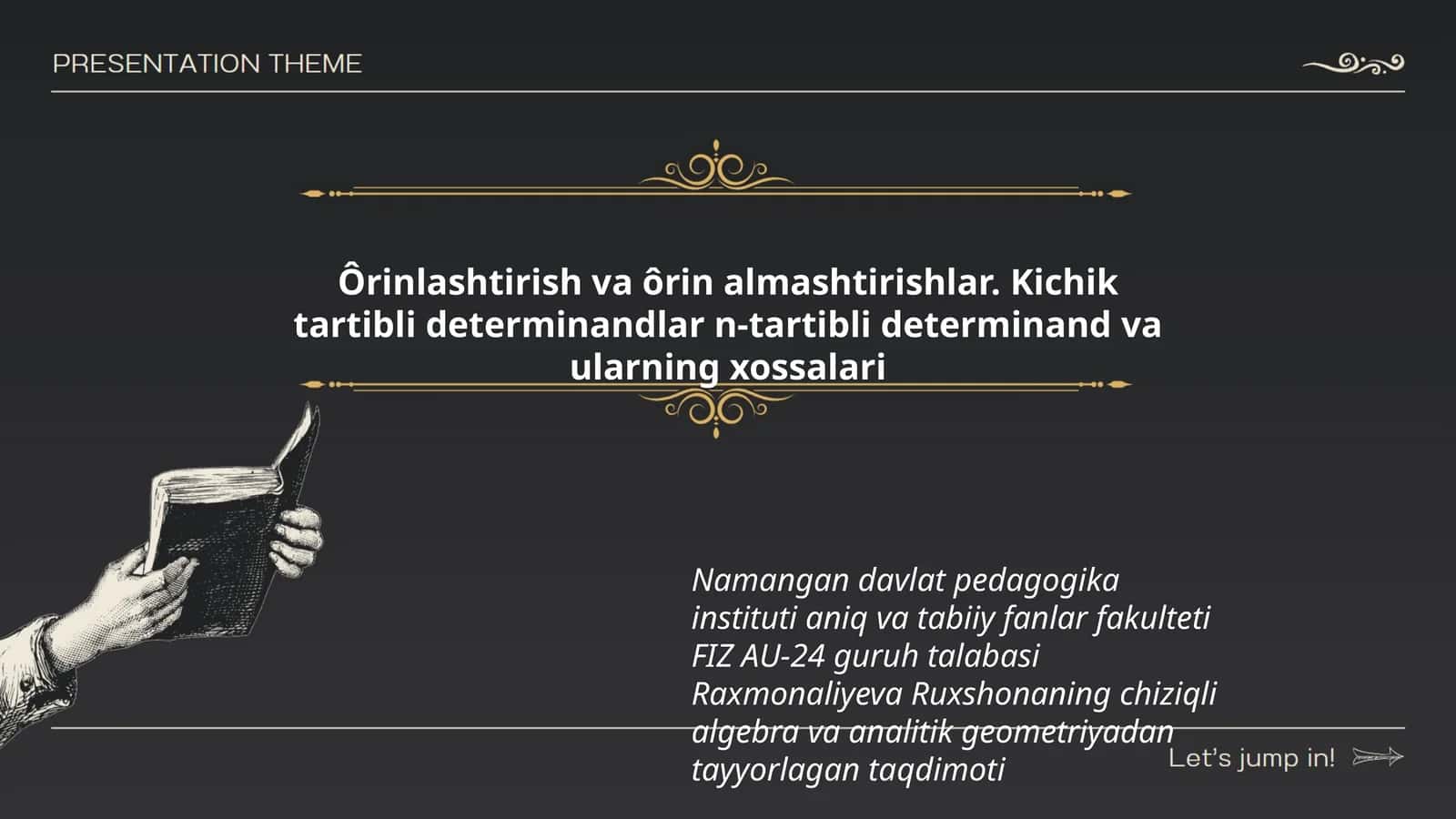 Raxmonaliyeva Ruxshona chiziqli algebra va analitik geometriyadan ta'lim