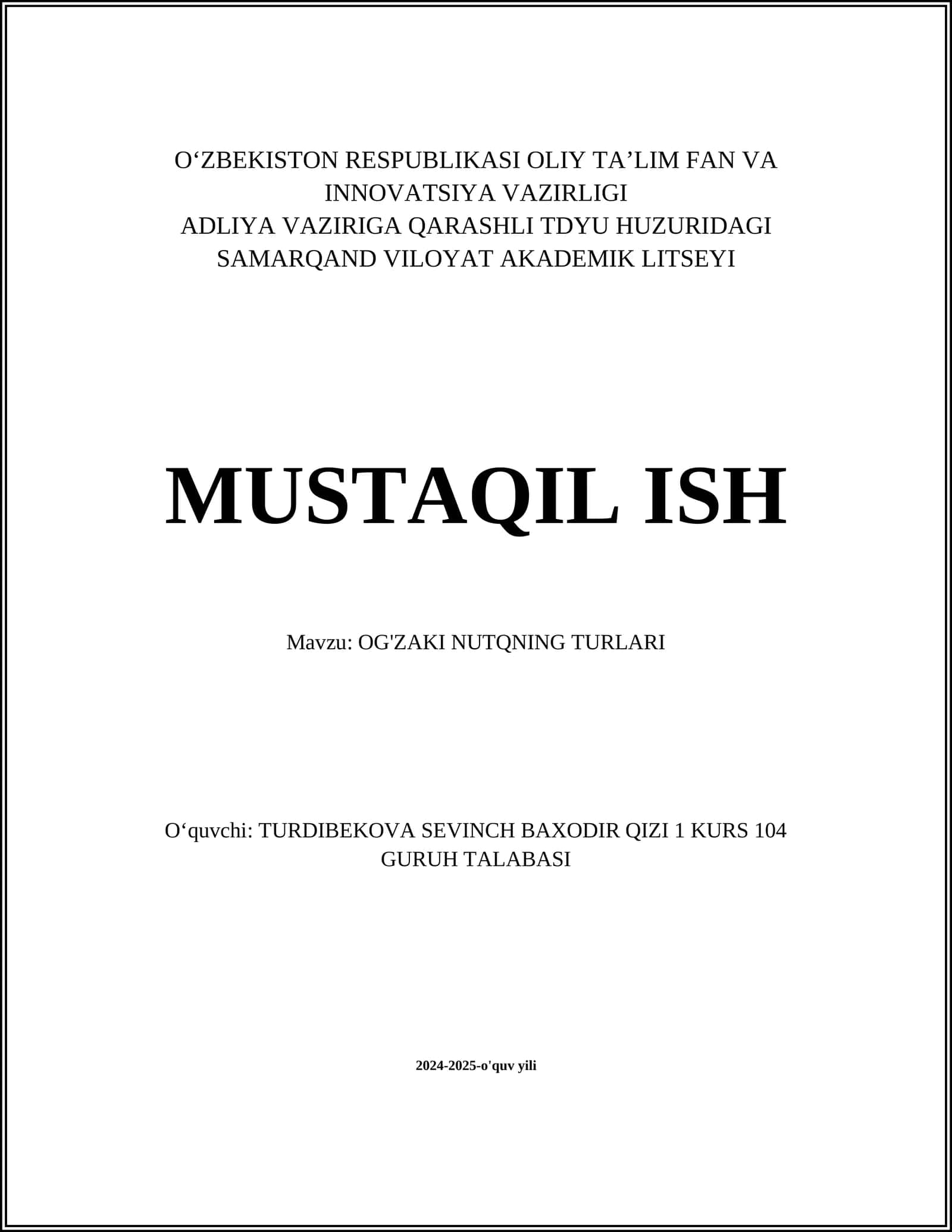OG'ZAKI NUTQNING TURLARI