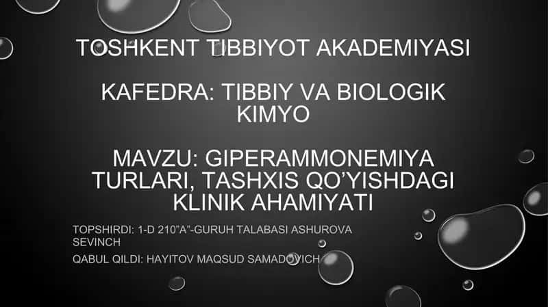 Giperammonemiya turlari, tashxis va davolash