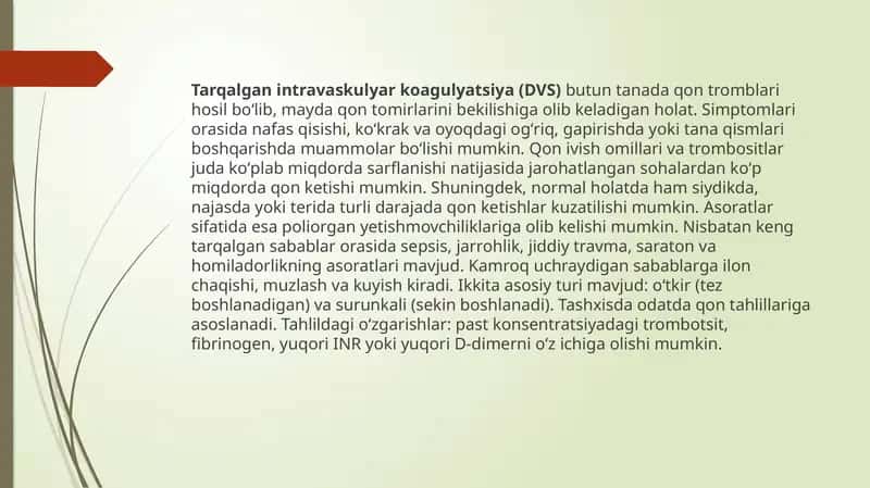 Tarqalgan intravaskulyar koagulyatsiya (DVS)