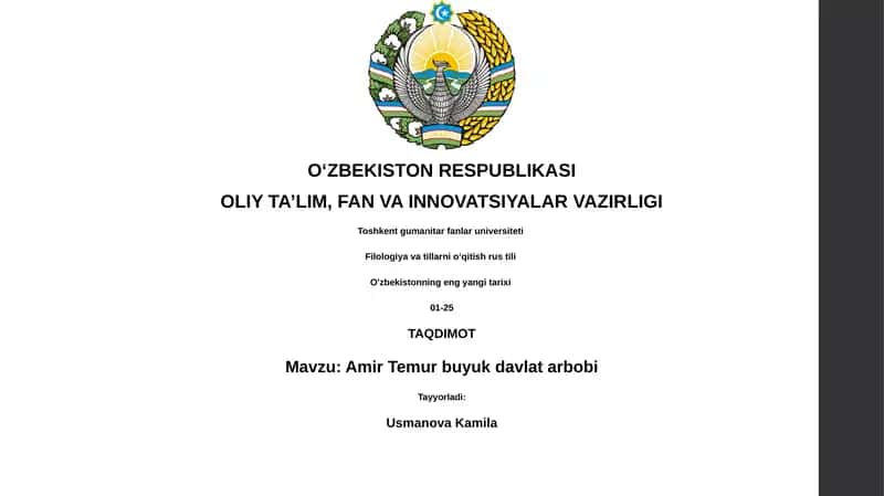 Amir Temur buyuk davlat arbobi