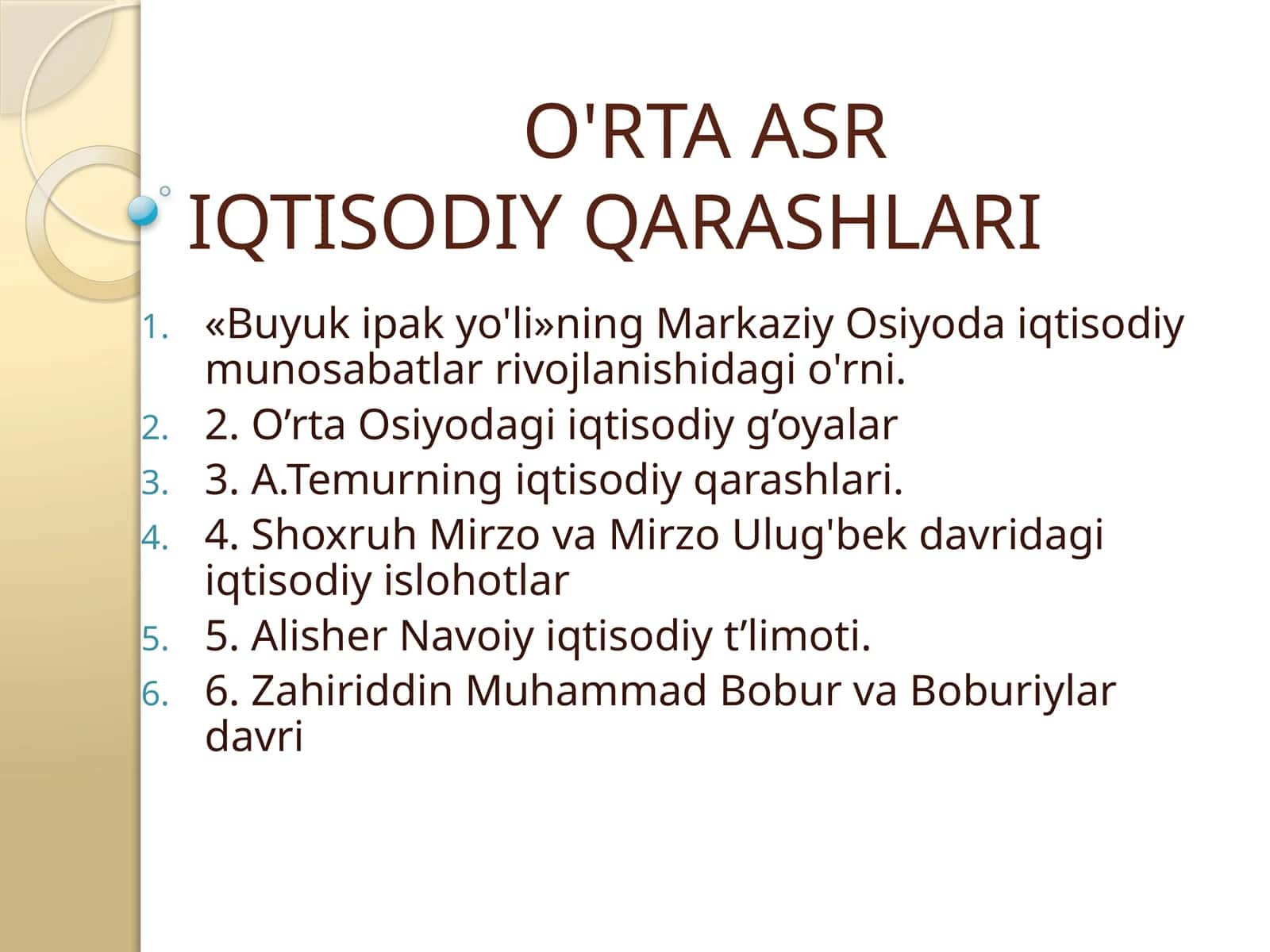 O'RTA ASR IQTISODIY QARASHLARI