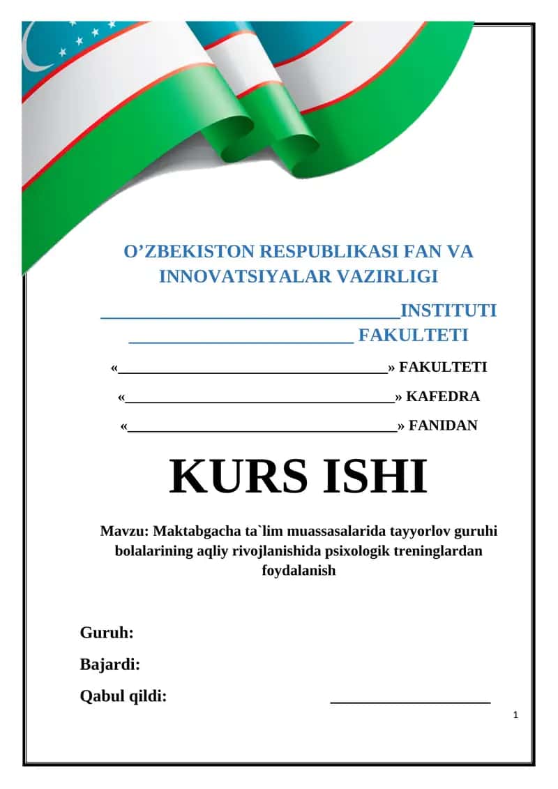 Maktabgacha ta`lim muassasalarida tayyorlov guruhi bolalarining aqliy rivojlanishida psixologik treninglardan foydalanish