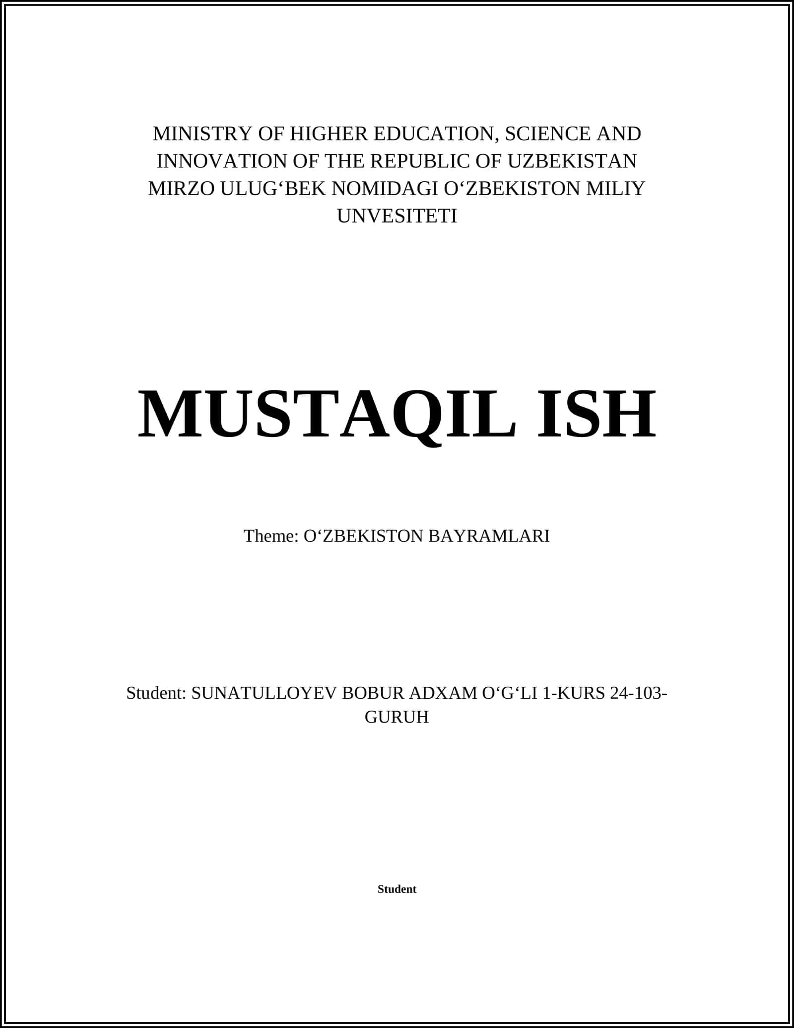 OʻZBEKISTON BAYRAMLARI