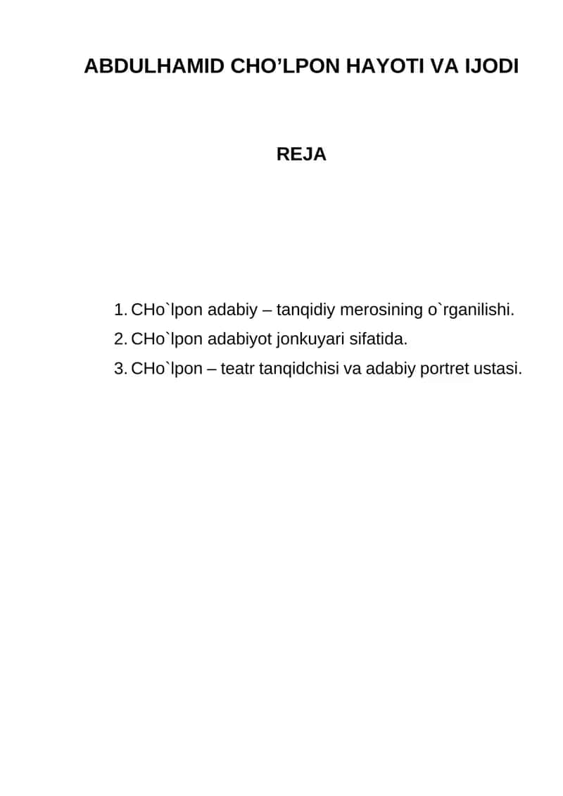 ABDULHAMID CHO’LPON HAYOTI VA IJODI