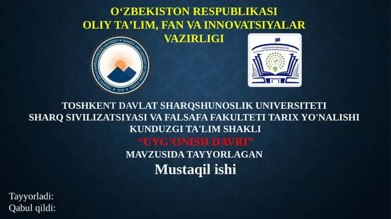 VATANIMIZDA UYG’ONISH DAVRI