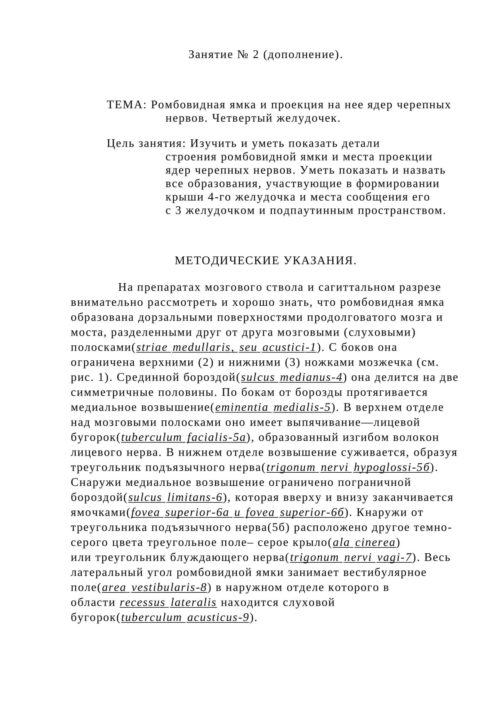 Ромбовидная ямка и проекция на нее ядер черепных нервов. Четвертый желудочек