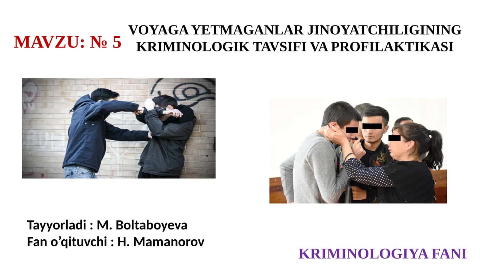 VOYAGA YETMAGANLAR JINOYATCHILIGINING KRIMINOLOGIK TAVSIFI VAPROFILAKTIKASI