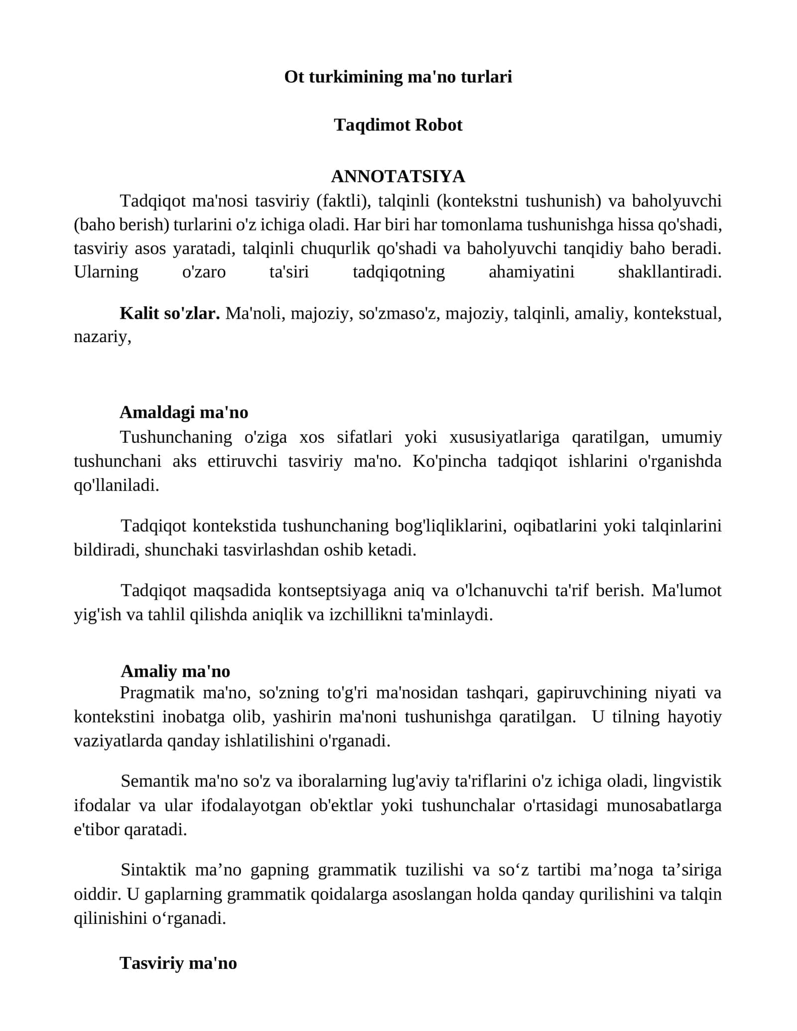Ot turkimining ma'no turlari