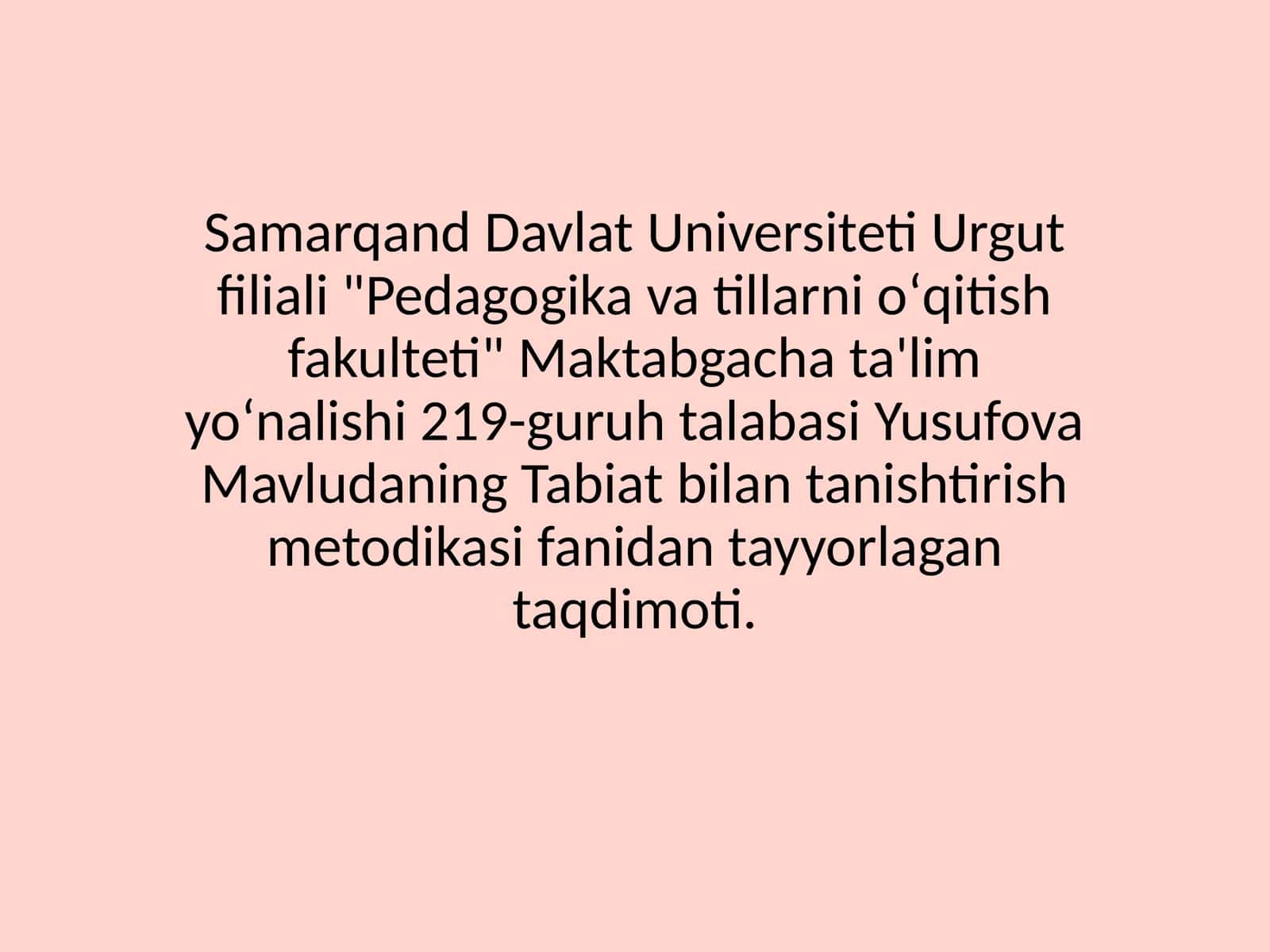 oʻrta guruhda tabiatga oid oʻyinlarni tashkil etishning mashgʻulot ishlanmalarini tuzish