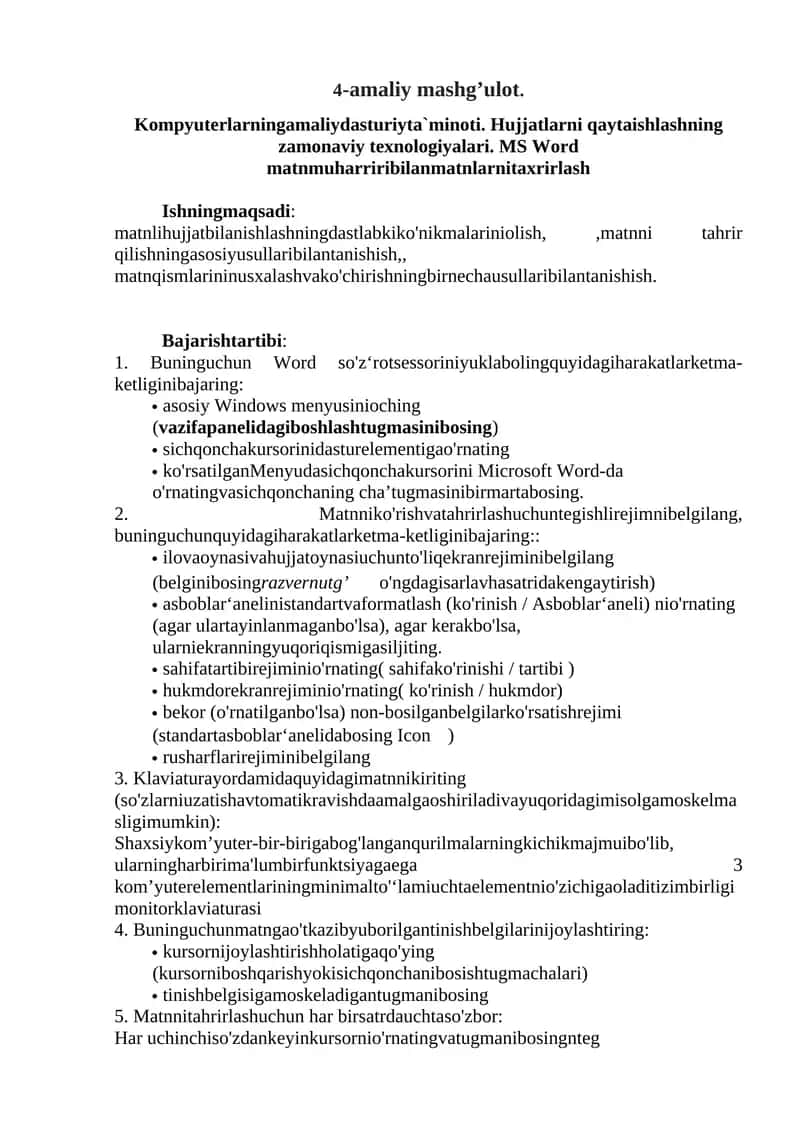 Kompyuterlarning amaliy dasturiy ta`minoti