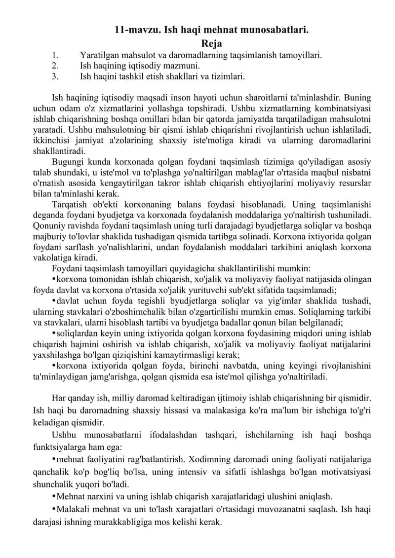 Ish haqi mehnat munosabatlari