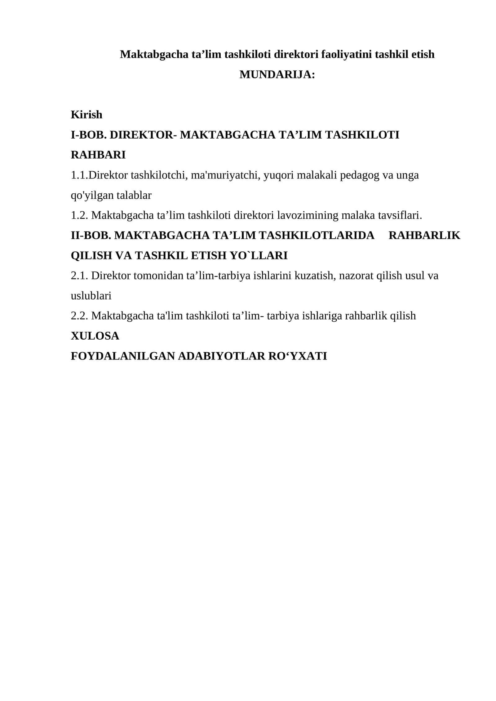 Direktor- Maktabgacha ta’lim tashkiloti rahbari