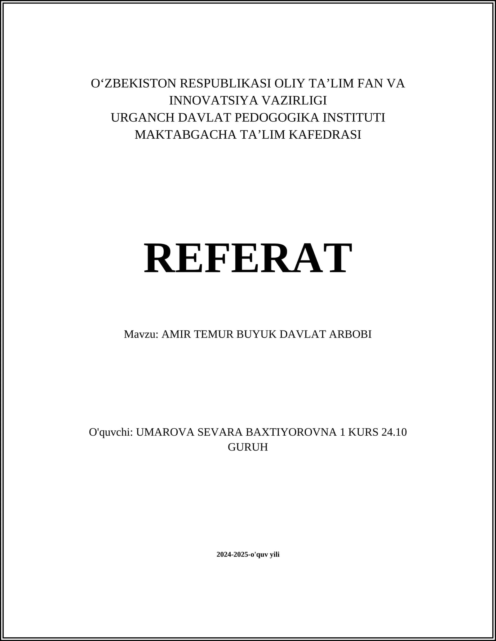 AMIR TEMUR BUYUK DAVLAT ARBOBI