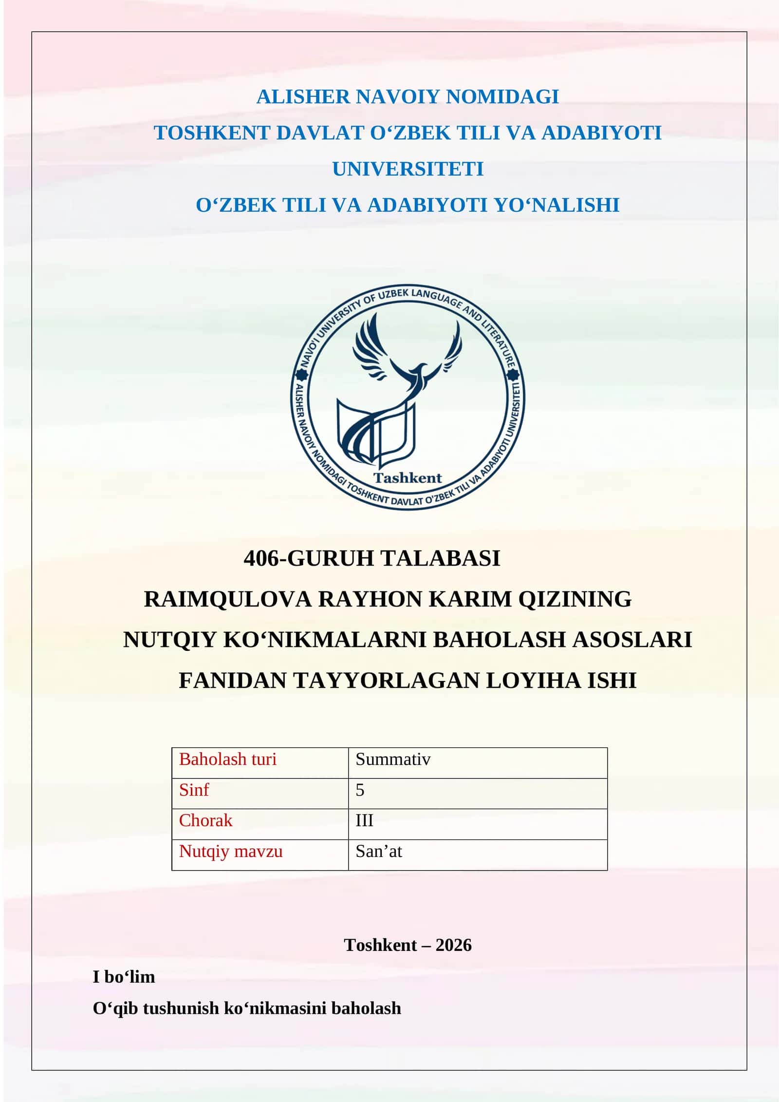 NUTQIY KO‘NIKMALARNI BAHOLASH ASOSLARI