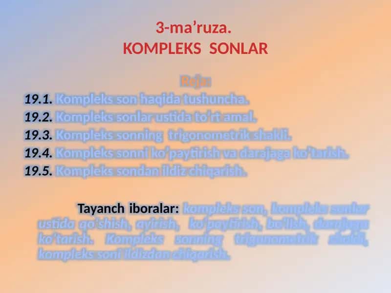 Kompleks sonlar (Oliy matematika slayd taqdimot)