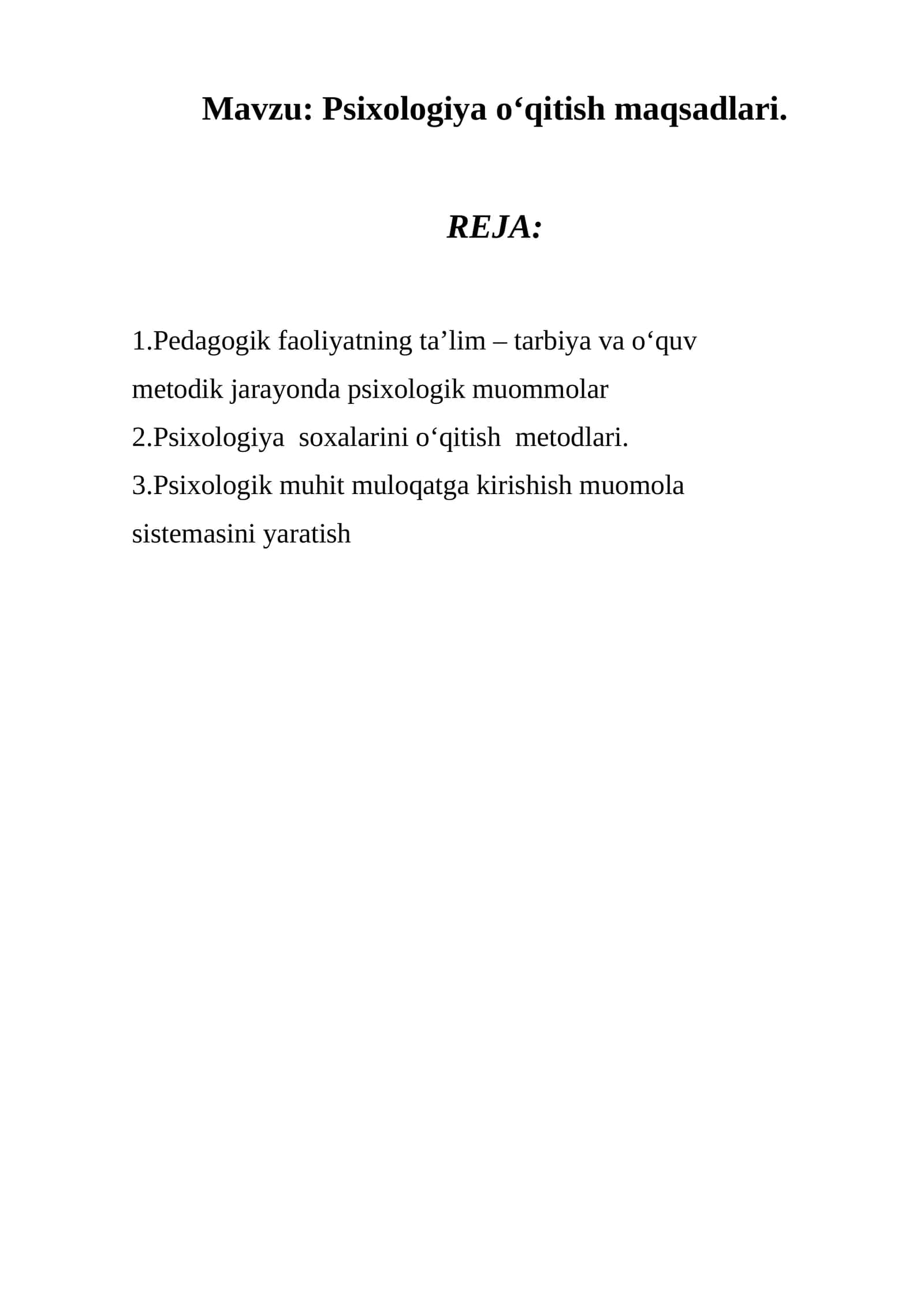 Psixologiya o‘qitish maqsadlari