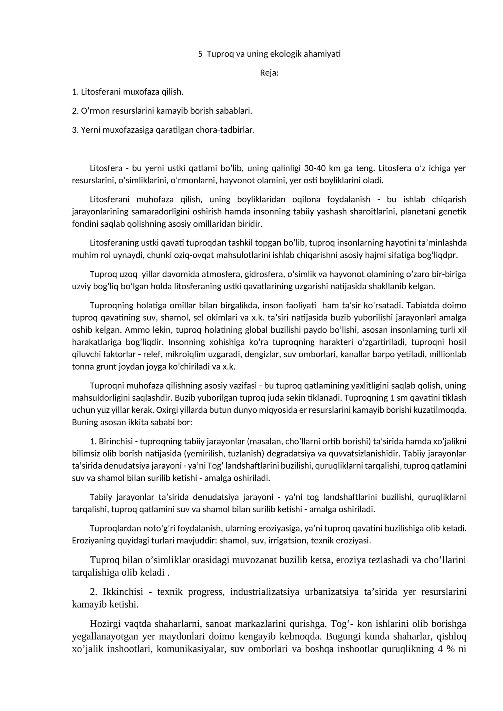 Tuproq va uning ekologik ahamiyati