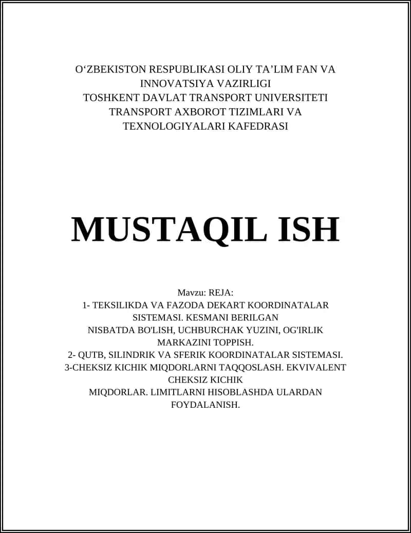 Dekart koordinatalar sistemasida kesmani berilgan nisbatda bo'lish