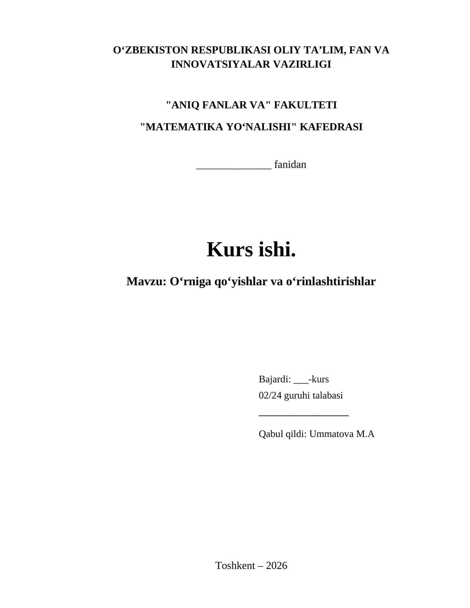 Oʻrniga qoʻyishlar va oʻrinlashtirishlar