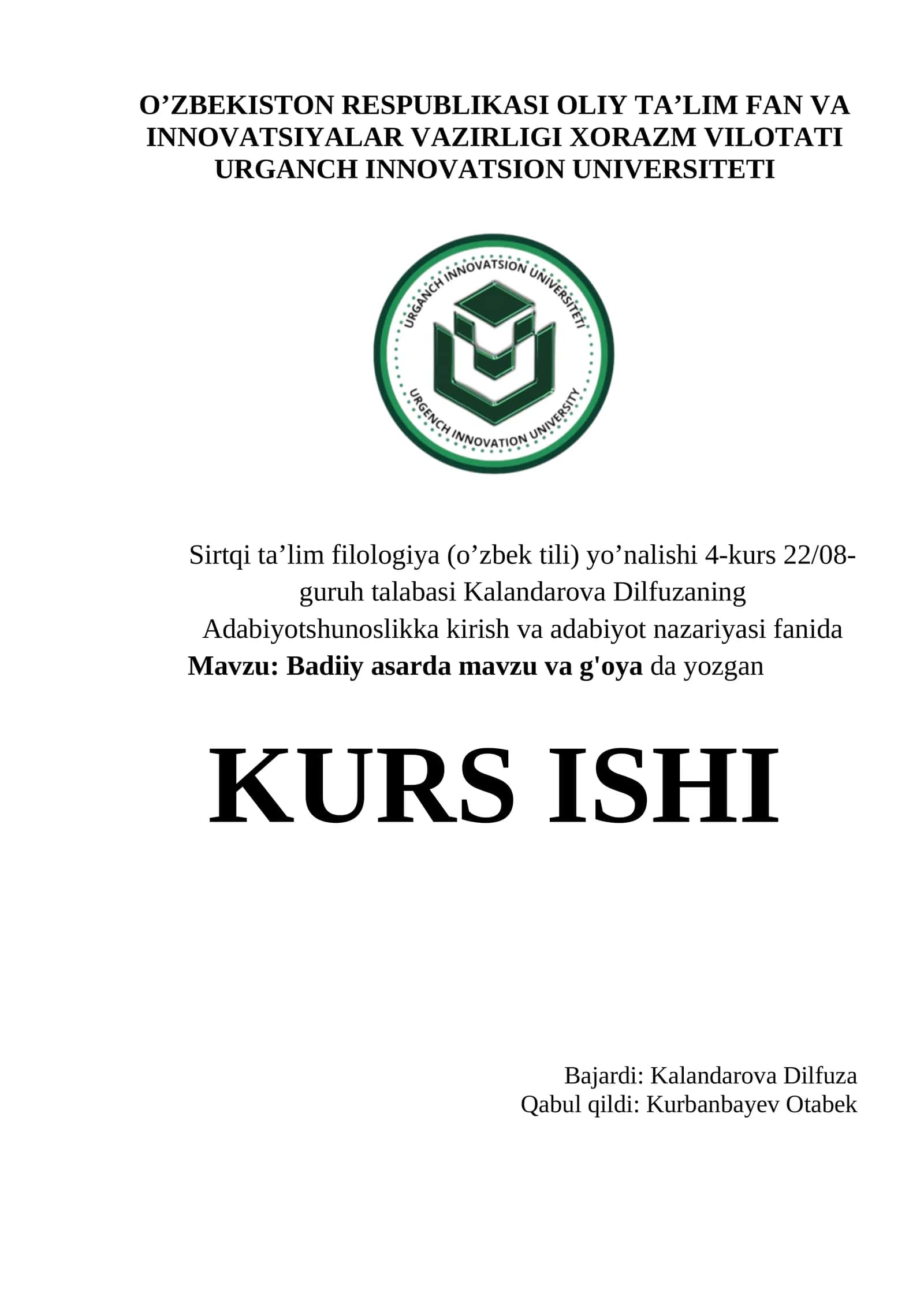 Badiiy asarda mavzu va g'oya da yozgan