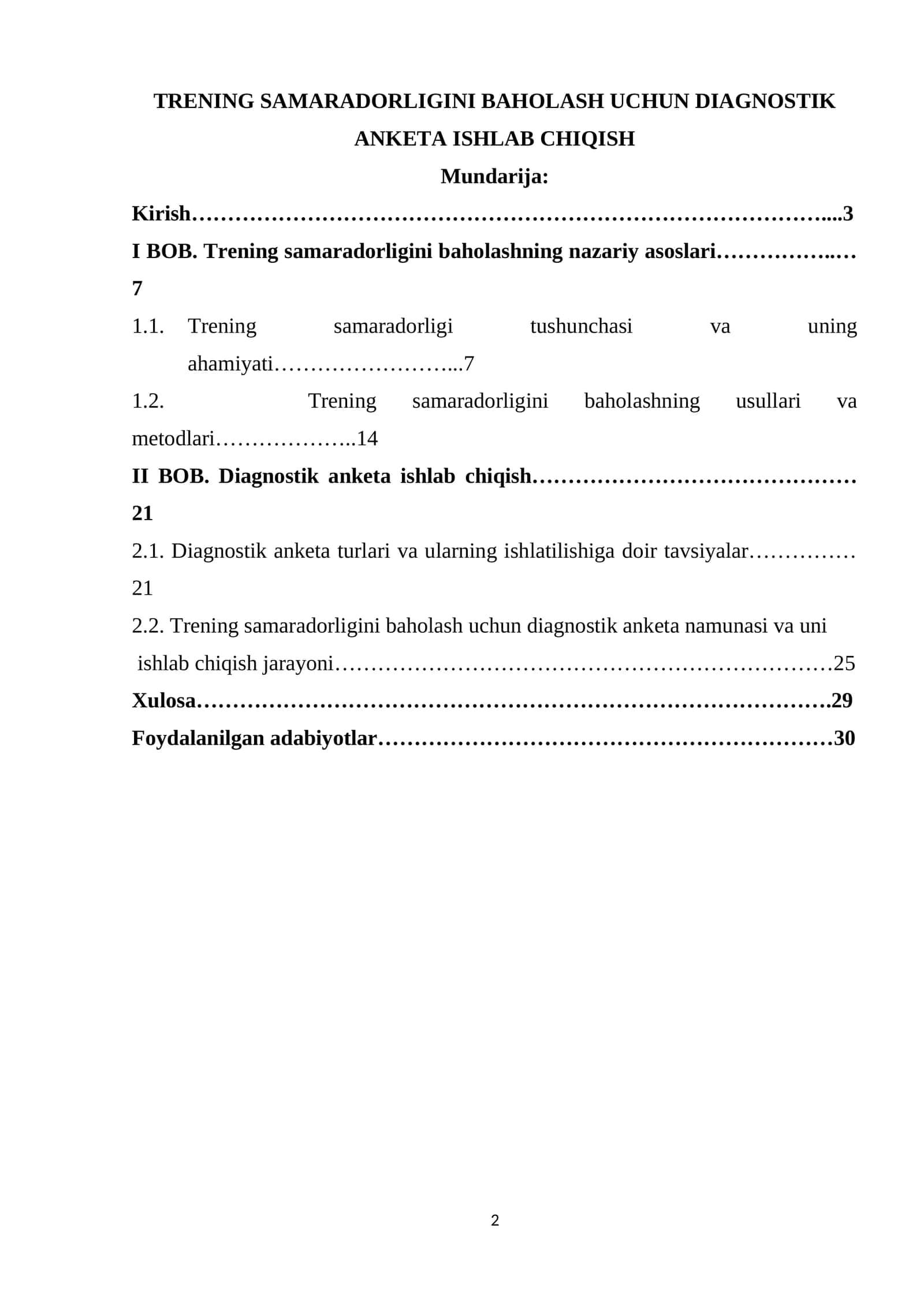 Diagnostik Anketa Ishlab Chiqish