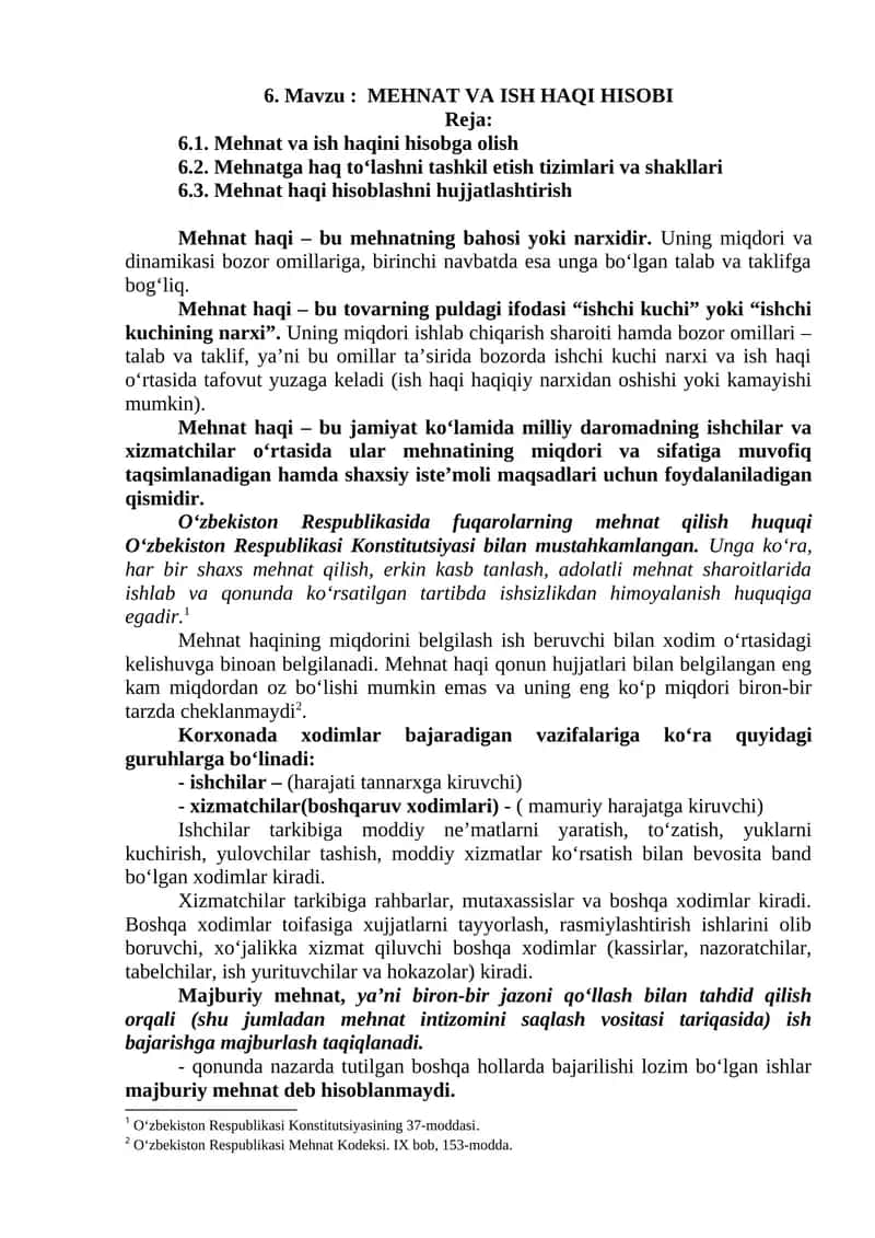 MEHNAT VA ISH HAQI HISOBI