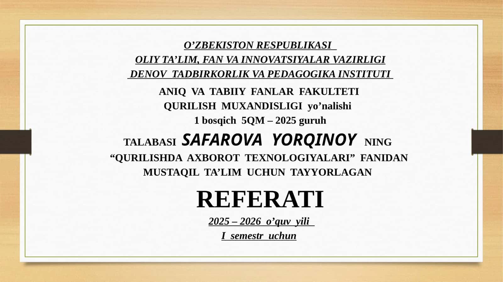 QURILISHDA  AXBOROT  TEXNOLOGIYALARI
