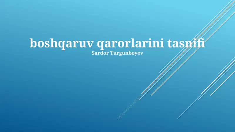 Boshqaruv Qarorlarini Tasniflashga Kirish