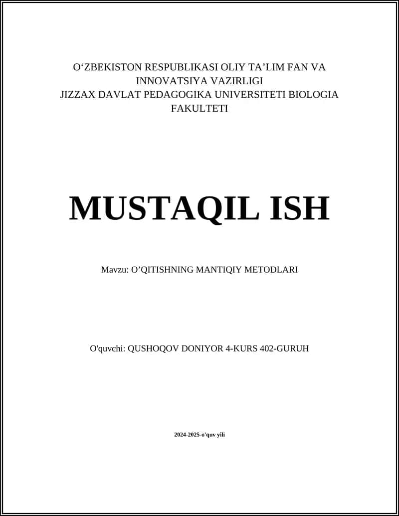 O’QITISHNING MANTIQIY METODLARI