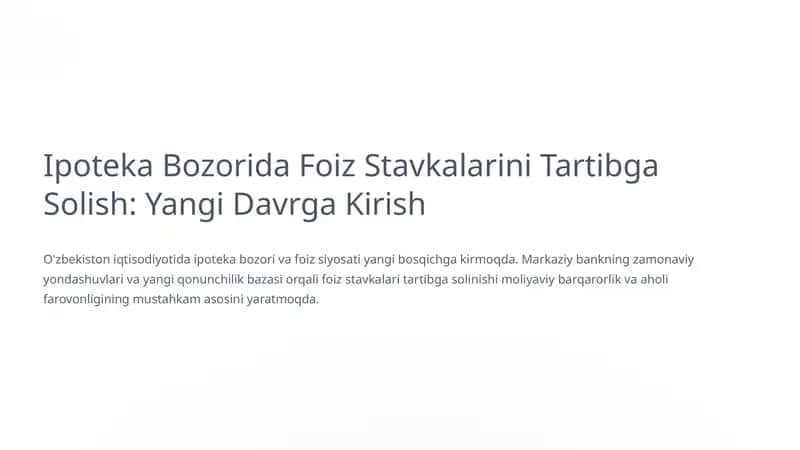 Ipoteka Bozorida Foiz Stavkalarini Tartibga Solish