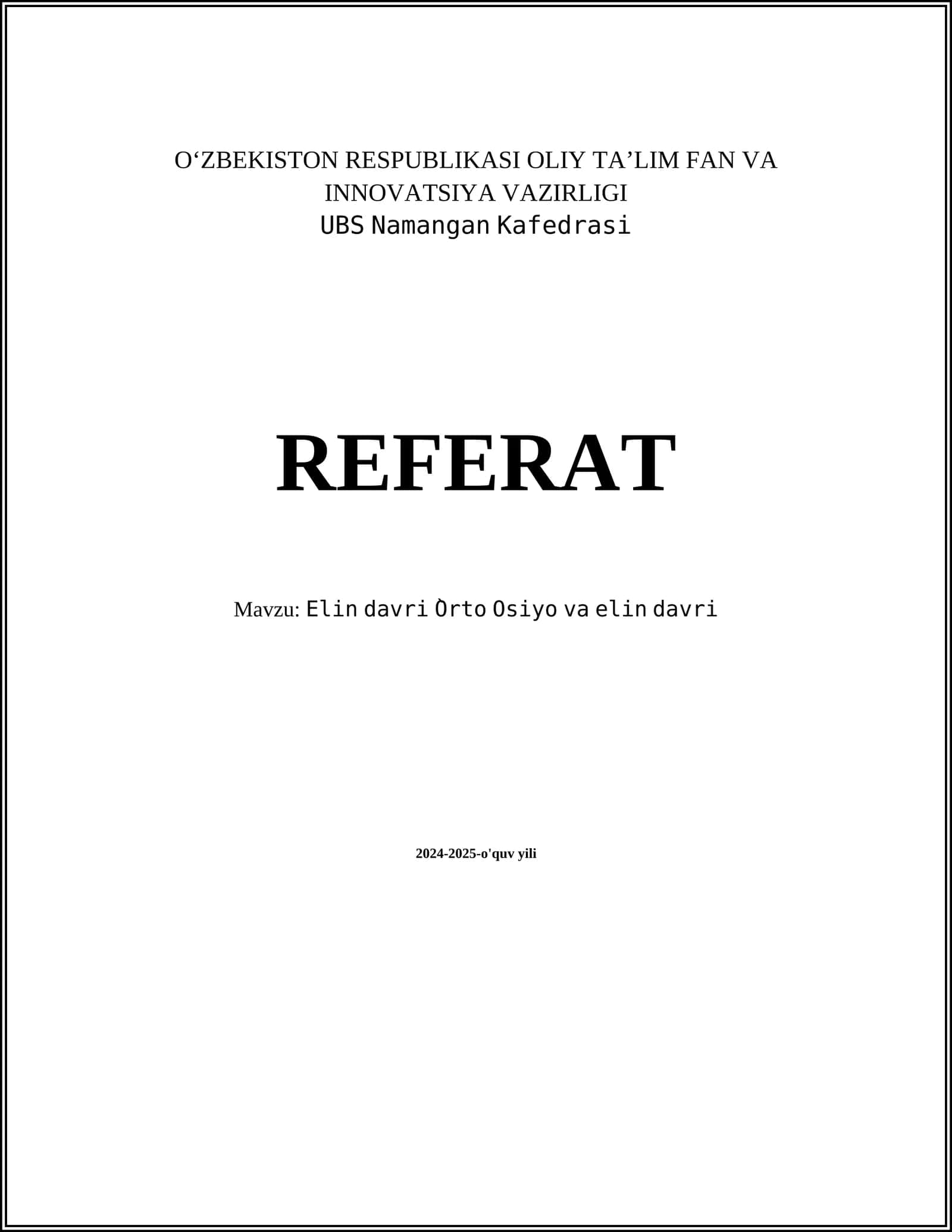 Elin davri O'rta Osiyo va Elin davri