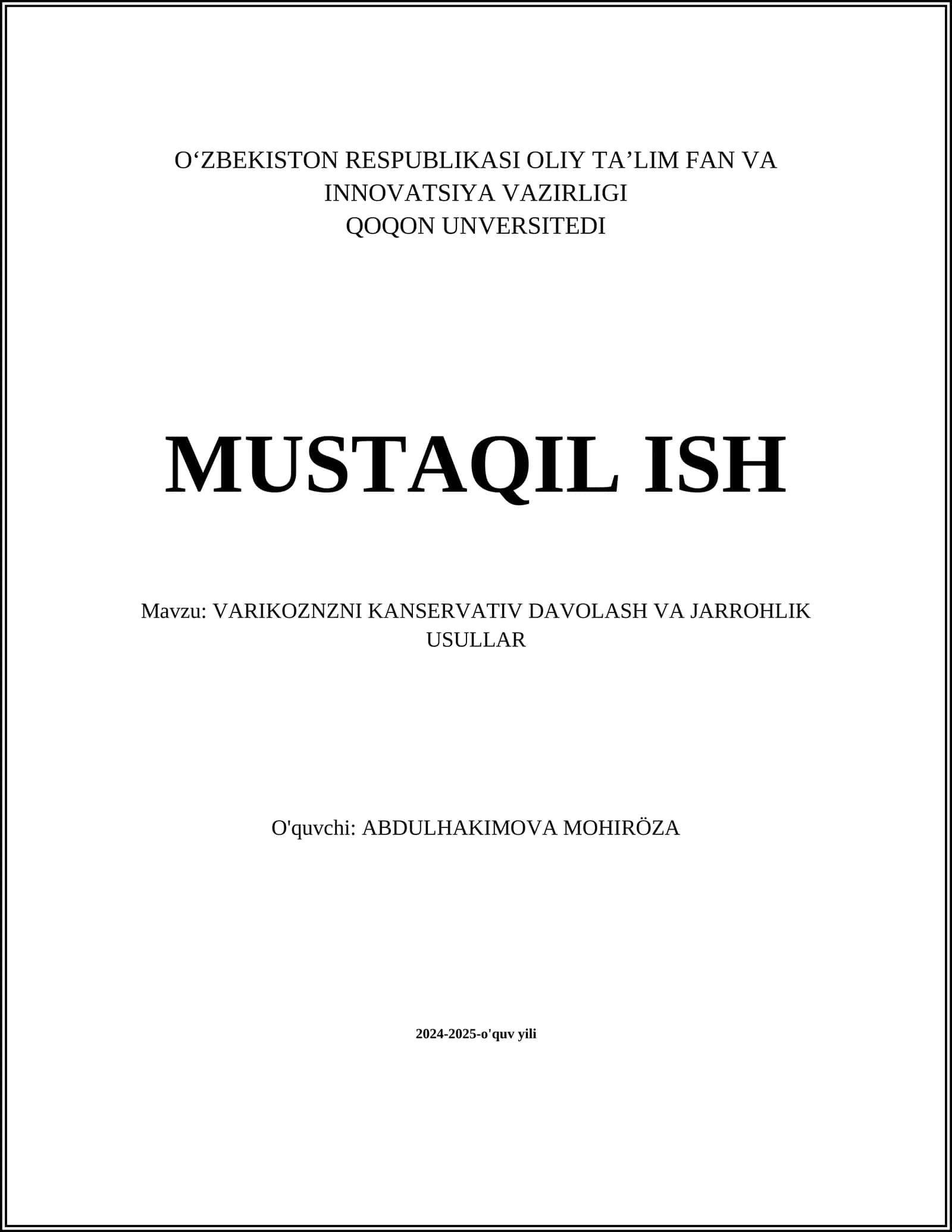 VARIKOZNZNI KANSERVATIV DAVOLASH VA JARROHLIK USULLAR