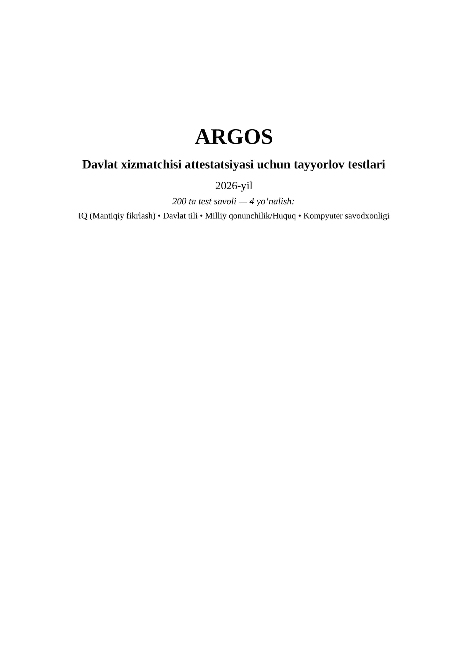 Davlat xizmatchisi attestatsiyasi uchun tayyorlov testlari